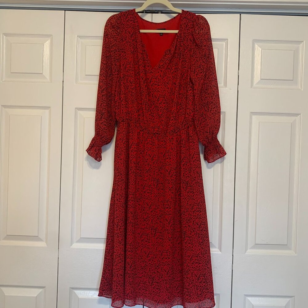 Talbots Long Sleeve Red Black Abstract Print Maxi Dress Size 12